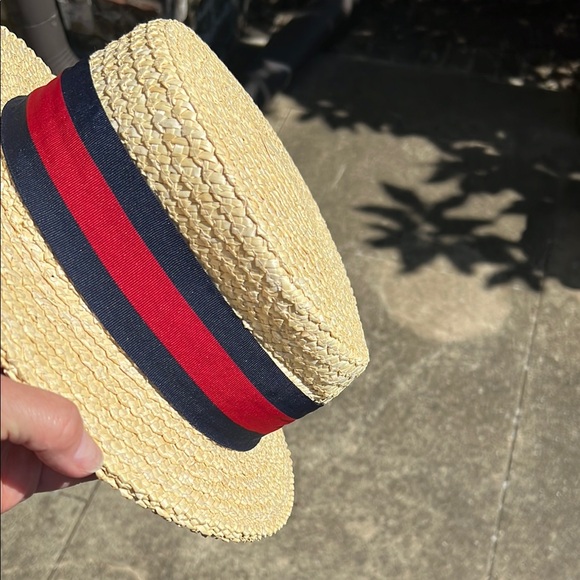 SCALA Straw Boater Hat with Red and Blue Ribbon - Picture 14 of 15